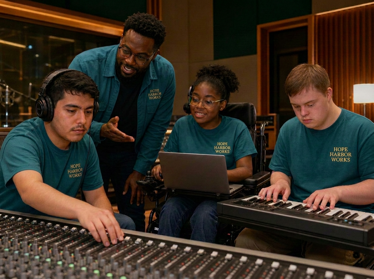 A student mixing at a studio console